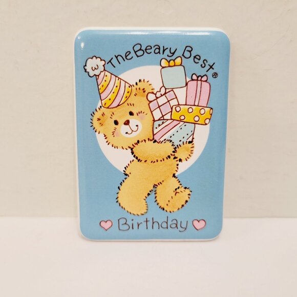 Vtg The Beary Best Birthday Mini Teddy Bear Hearts Magnet or Free Standing Decor - Picture 1 of 3